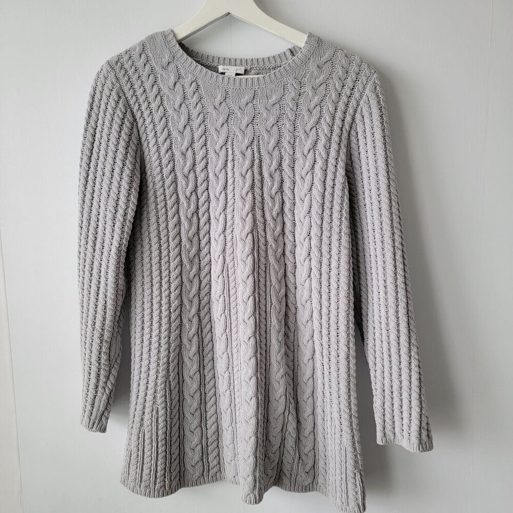 J.JILL Chenille Cable Knit Gray Long Sleeve Pullover Sweater size S